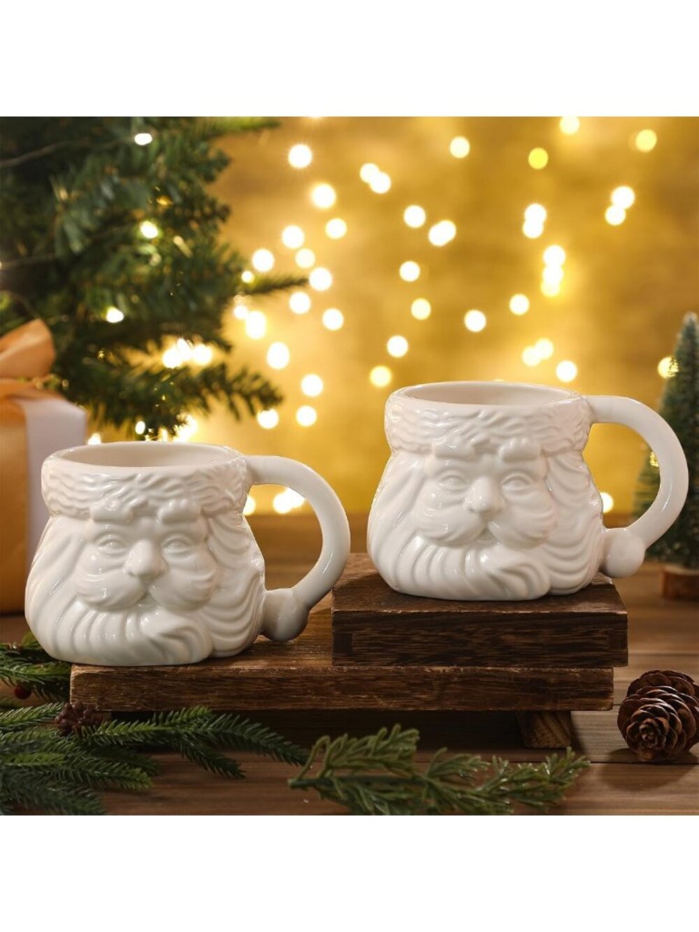 2 Pcs Santa Claus Ceramic Mugs - 16 oz Holiday Coffee Cups for Christmas Drinks